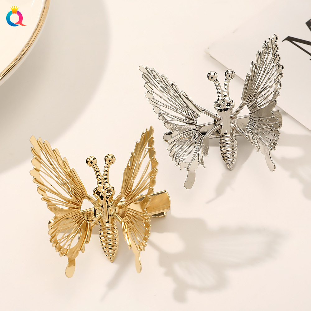 Qiyue Korean-style moving butterfly hair clips, ins Super Fairy three-dimensional alloy retro duckbill hair accessories wholesale full figure