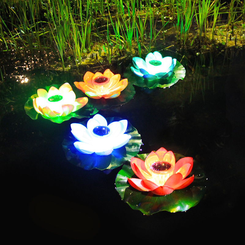 Outdoor waterproof pond float lamp, solar lotus lamp, solar garden lamp, villa courtyard wishing lotus leaf lamp full figure