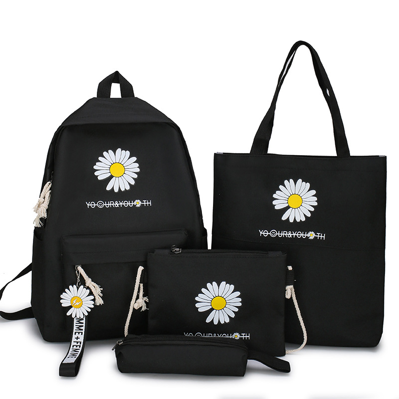 A Korean-style trendy travel bag with LOGO printing, a casual schoolbag for girls, and a simple and fashionable four-piece computer set Item Picture