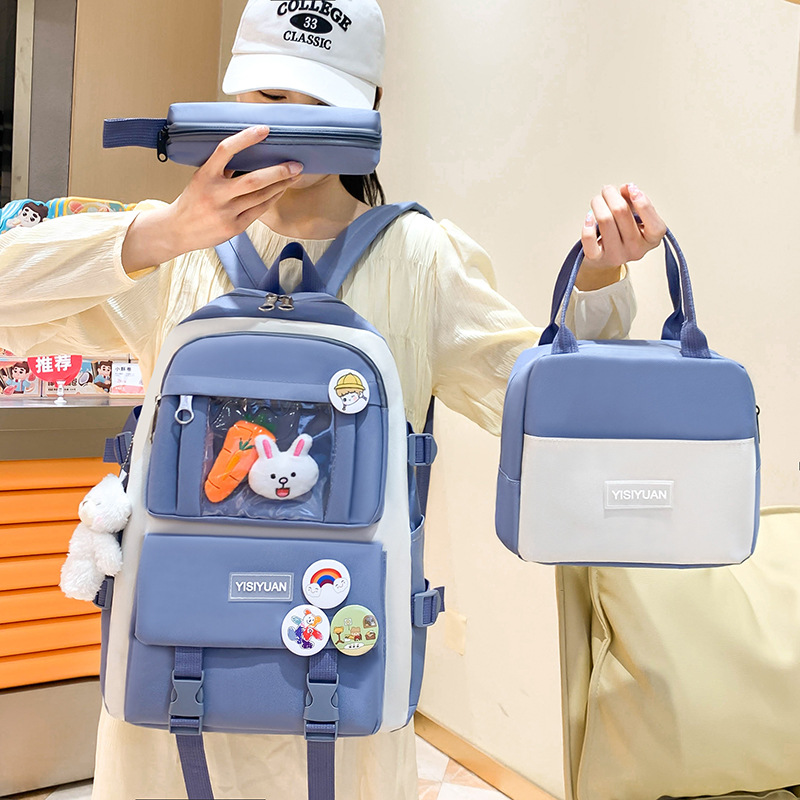 New cross-border schoolbag, Korean version large-capacity backpack, casual canvas backpack, female hand-held student insulated bag, meal bag Application Scenario