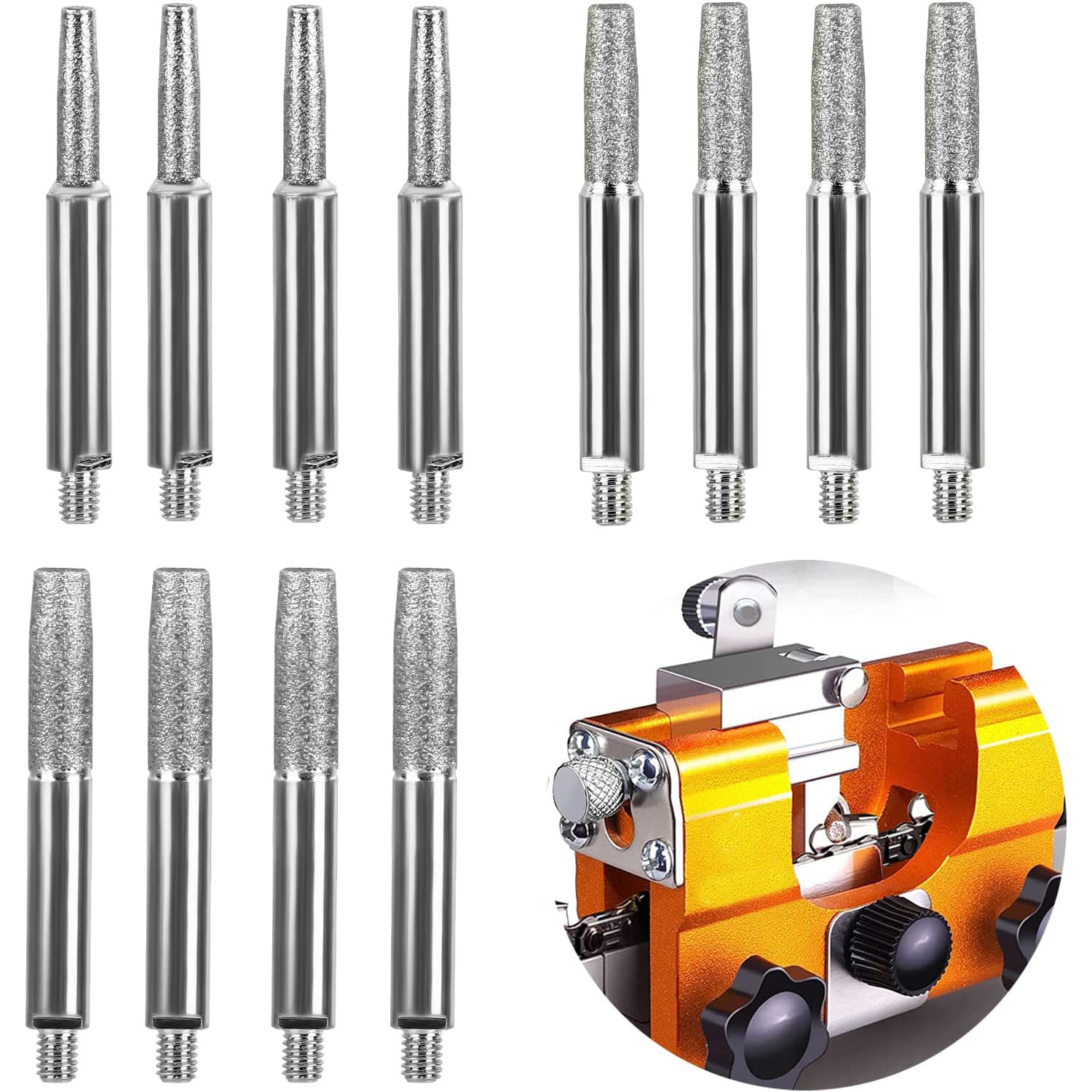 Chainsaw chain grinding machine, diamond grinding head, hand-held chainsaw, logging saw chain grinding device, hand-cranked chain grinding device, grinding head full figure