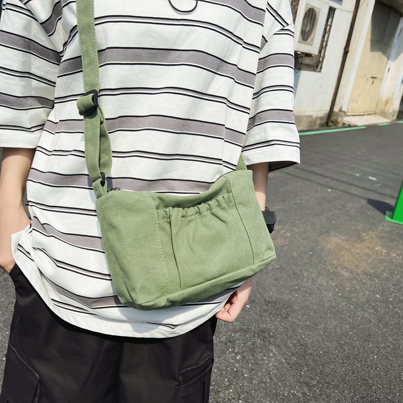 Washed canvas bag for women 2022, Korean style pleated crossbody bag, Japanese style ins casual single-shoulder bag, simple small backpack details Picture