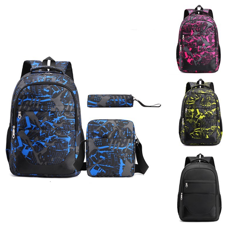 Student schoolbags, backpacks, college style, three-piece sets for boys and girls in junior and senior high school, large-capacity schoolbags, leisure travel bags, foreign trade full figure
