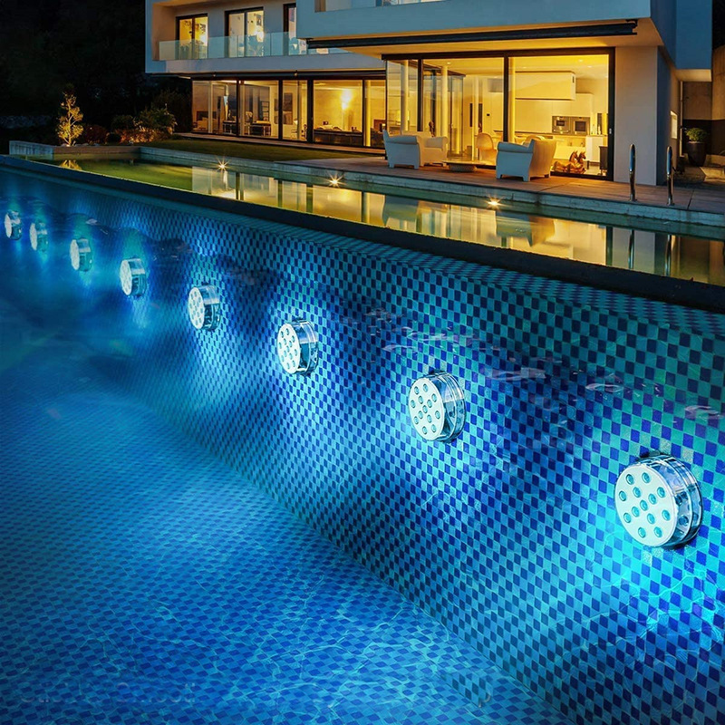led swimming pool light, RGB wireless remote control underwater light, suction cup, double-loop knob, fish tank bottom seat light, seven-color diving light Application Scenario