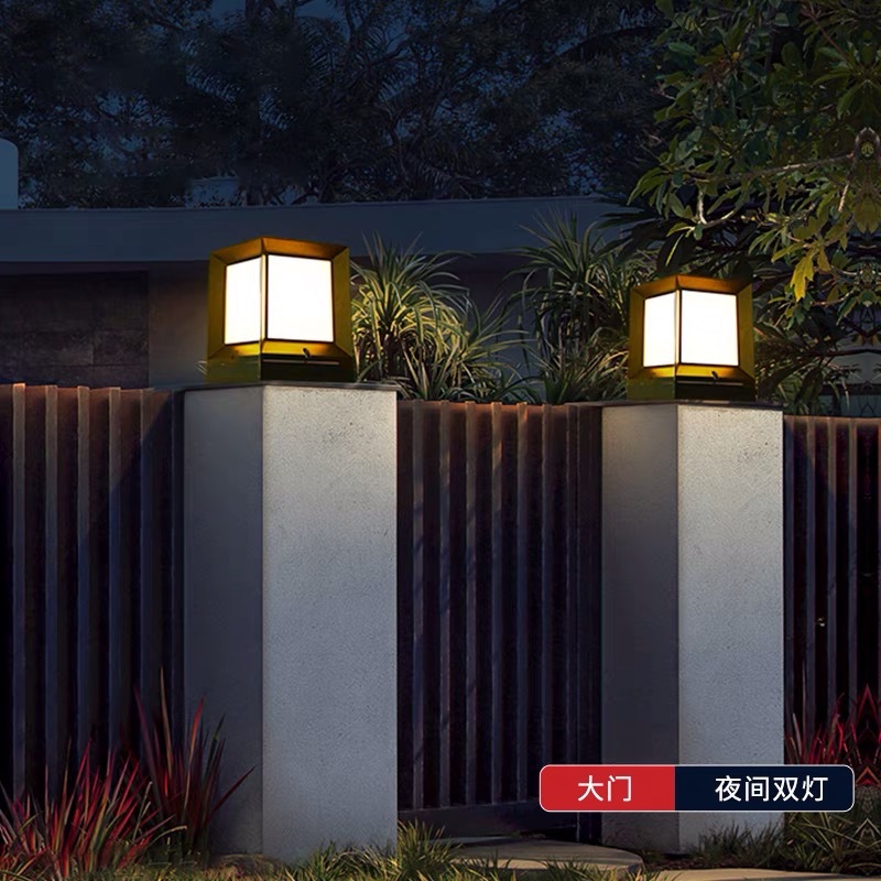 Outdoor solar waterproof column head lamp, household outdoor villa yard garden courtyard fence gate column lamp Specification drawing