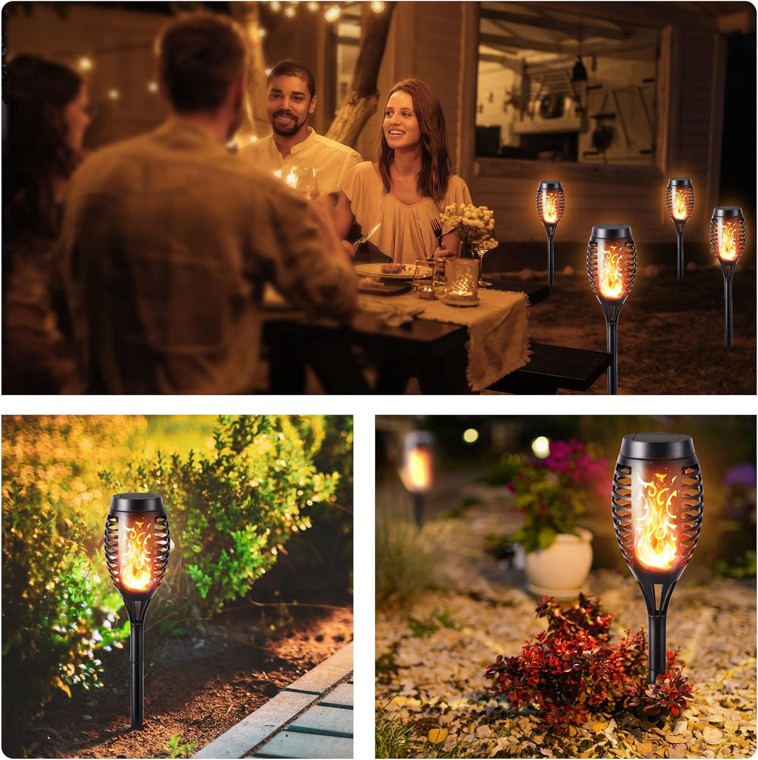Cross-border solar flame lights, outdoor courtyard garden landscape lights, LED ground plug lawn decoration, sensor torch lights Application Scenario