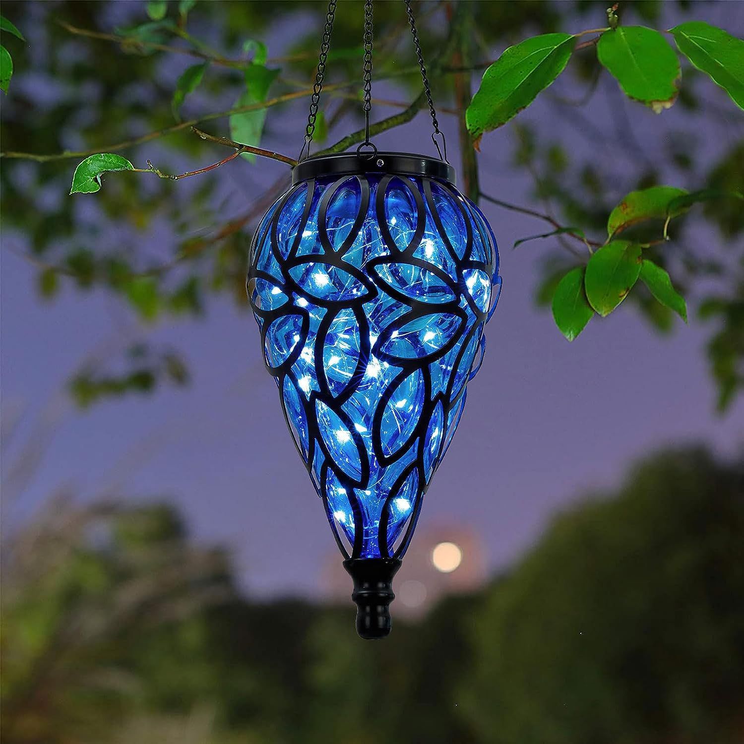 Solar hot air balloon lights, water drop lights, outdoor ironwork glass chandeliers, cross-border garden decorative lights, courtyard LED lights details Picture