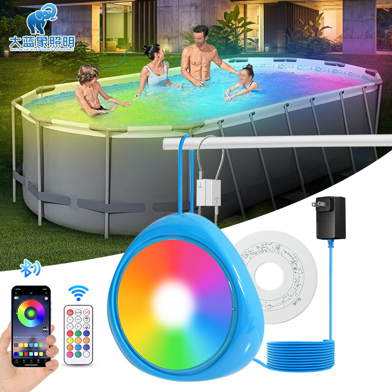 New cross-border suspended swimming pool light, waterproof IP68, seven-color Bluetooth APP, 10W fully potting ambient underwater light full figure