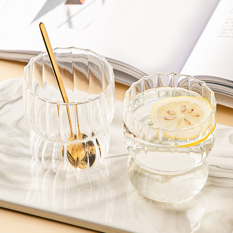 Cute striped chubby cup, home ice cream cup, milk breakfast oatmeal cup, creative high borosilicate glass water cup Specification drawing