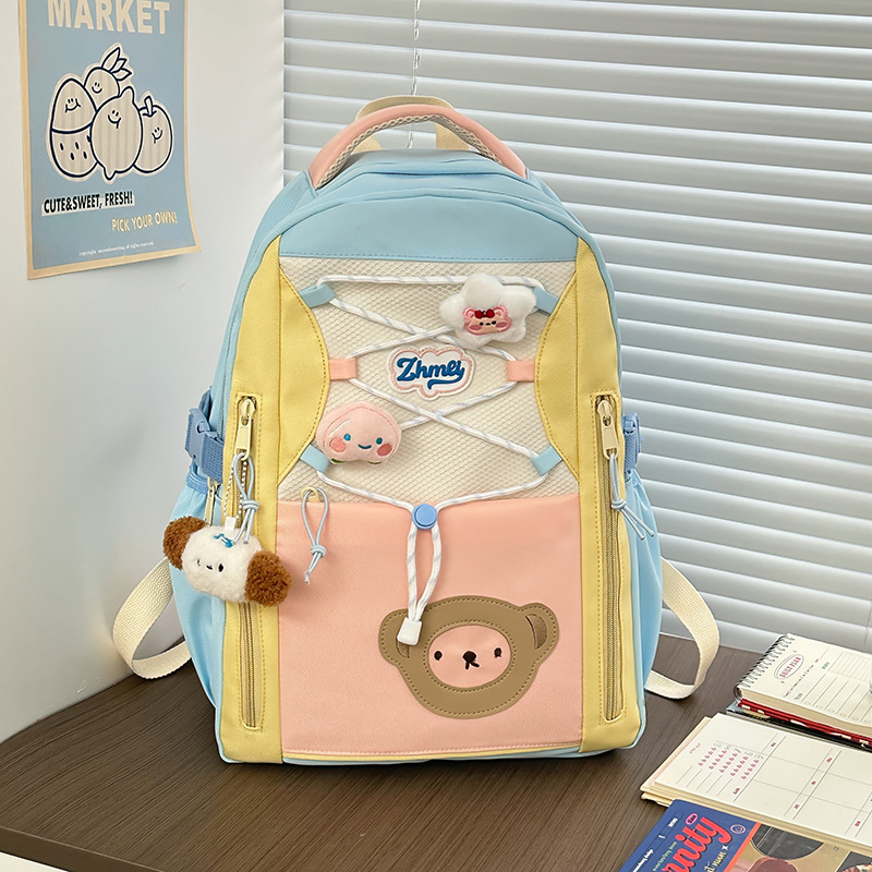 Korean-style anti-theft and fresh junior high school backpack, dirt-resistant commuting style, ins girl cute cartoon monkey school style Specification drawing