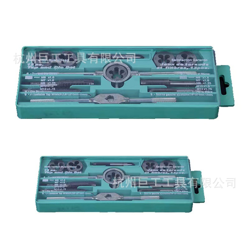 Manufacturer's metric tap and die 12-piece set (small frame), 12PC tap and die assembly set, tap and die tapping details Picture