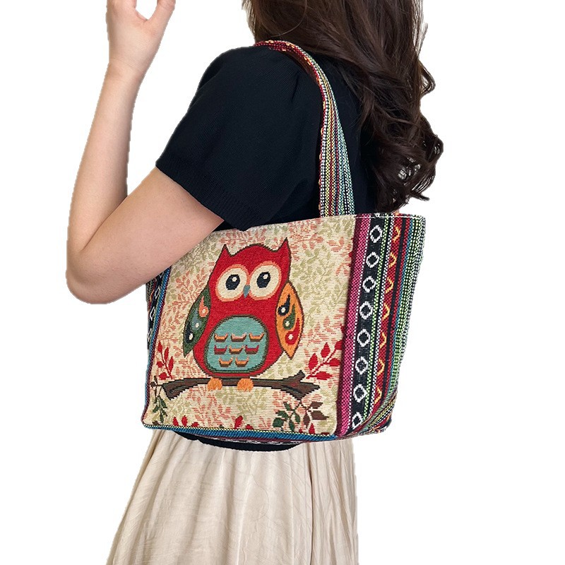 New European and American retro bag, trendy women's fashion, ethnic women's single-shoulder canvas embroidered bag, large capacity, sales gift Item Picture