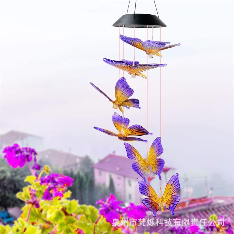 Cross-border solar wind chime lights, outdoor garden lights, butterfly seven-color hummingbird, angel decoration, rice grain white lights, landscape lights full figure