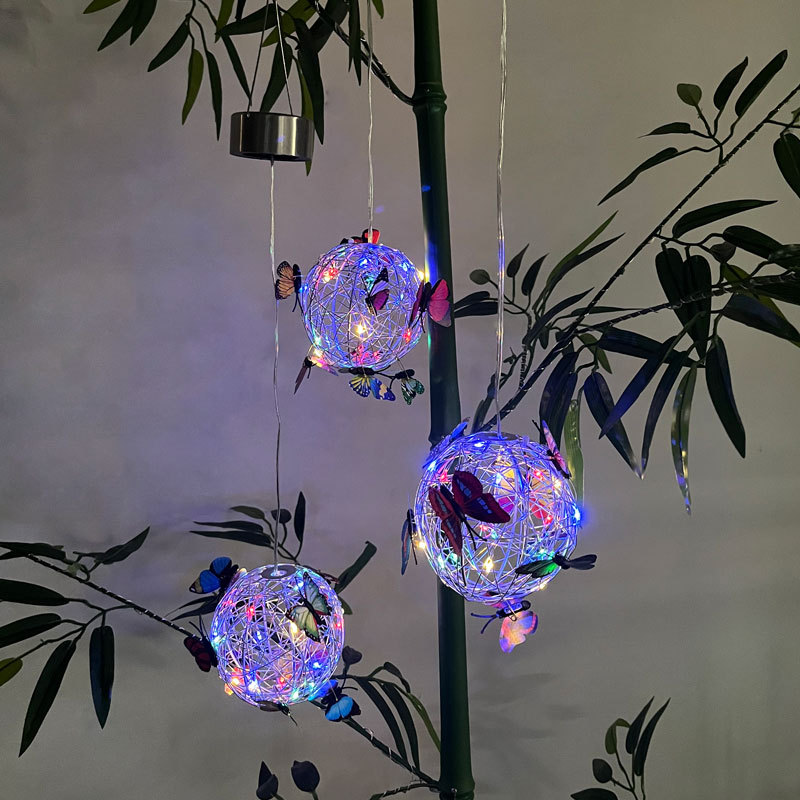New led solar butterfly hanging tree ball outdoor courtyard garden decorative light, round ball hanging tree light, luminous butterfly Application Scenario