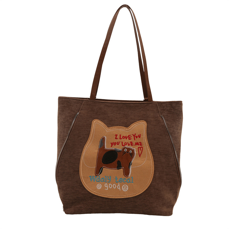 Cross-border cute cookie cat Tote bag for women, new autumn and winter collection, large-capacity casual bag, multi-purpose single-shoulder crossbody bag Item Picture
