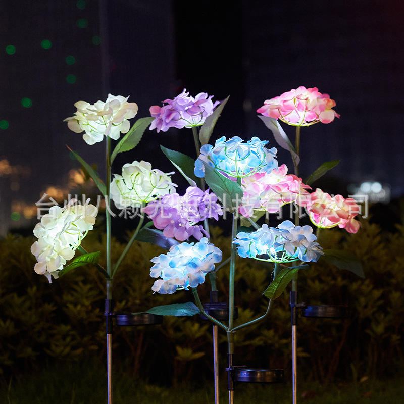 New 3-head solar-powered hydrangea flower lantern outdoor courtyard decoration LED simulation flower lantern Amazon supply Specification drawing