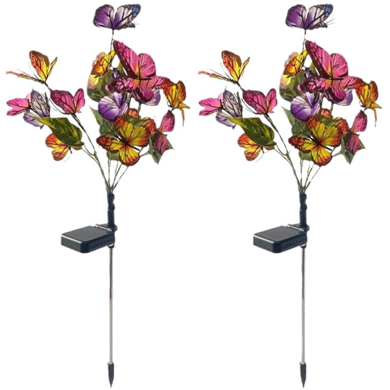 LED solar butterfly branch ground insert light, waterproof lawn courtyard light, artificial flower outdoor landscape atmosphere light Item Picture