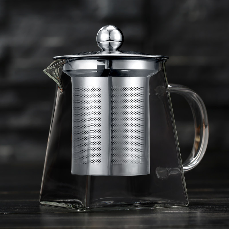 Household high borosilicate glass square flower teapot, glass tea set with stainless steel filter screen, square teapot Application Scenario