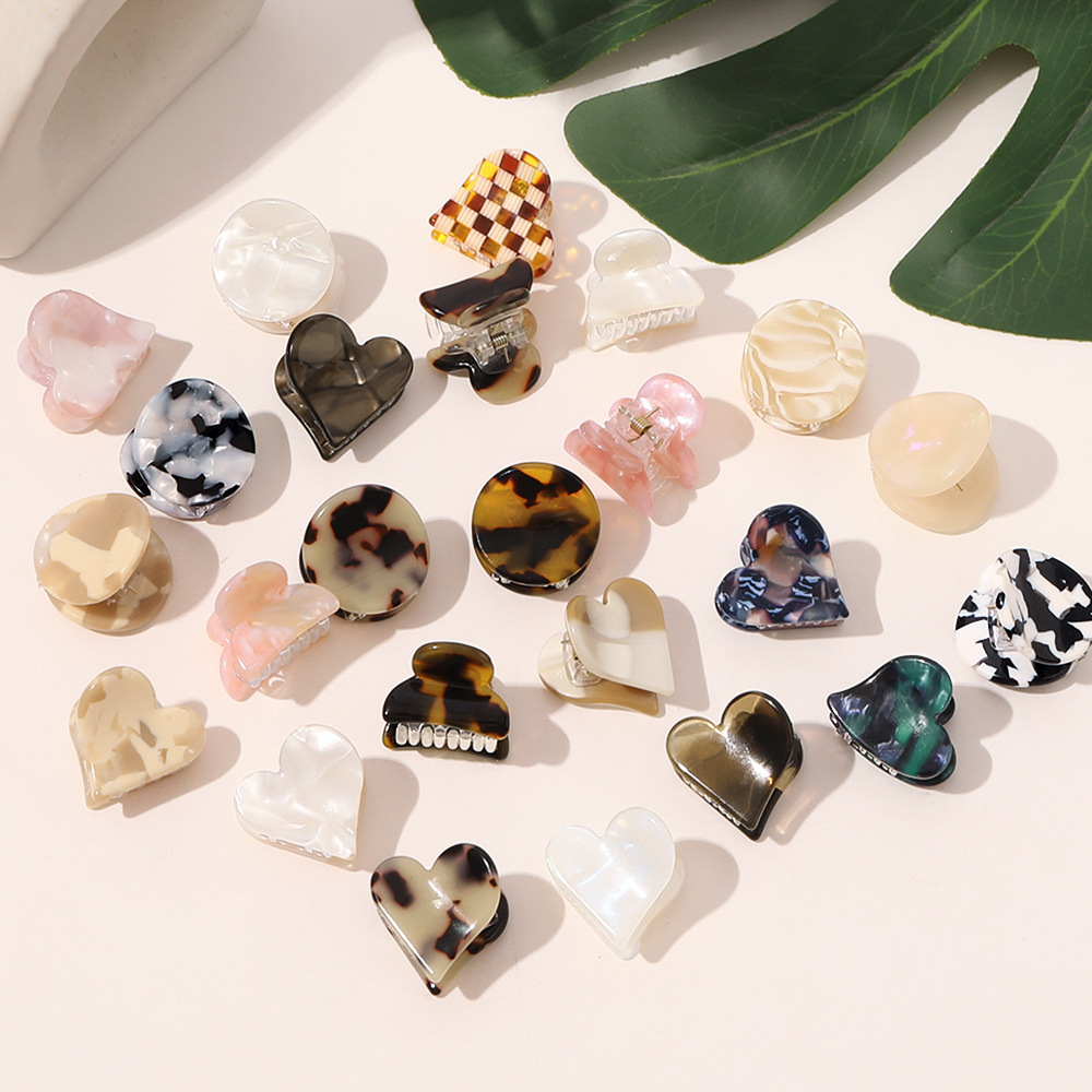Qiyue acetic acid board hair clip, fashionable heart-shaped round hair claws, simple geometric small hair clip hair accessory full figure