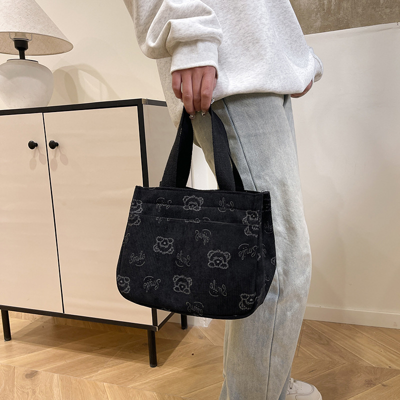 2025 New corduroy bag, multi-pocket outdoor bag, ins retro portable tote bag, student bucket bag Specification drawing