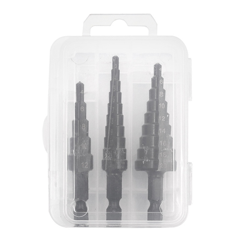 High-speed steel tower drilling hole opener 3-12 4-12 4-20 hexagonal handle nitrided black straight groove step drill set undefined