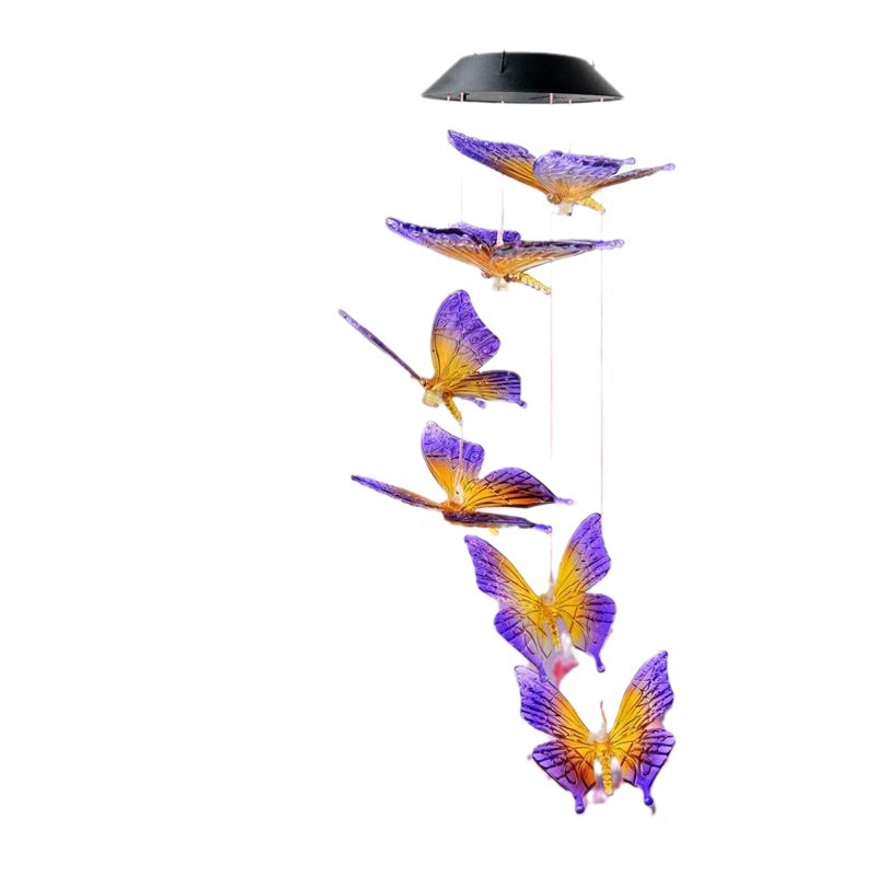 Cross-border solar wind chime lights, outdoor garden lights, butterfly seven-color hummingbird, angel decoration, rice grain white lights, landscape lights Item Picture