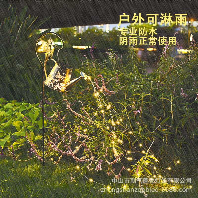 Solar-powered butterfly spirit water bottle lamp, outdoor waterproof courtyard ground socket lamp, creative garden decoration, ironwork shower head lamp Application Scenario