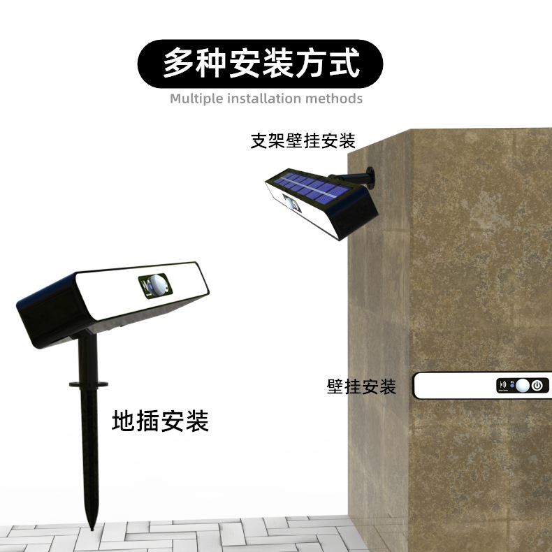 Solar-powered flashing red and blue roadblock lights, construction signal lights, night lights, outdoor garden fence decoration, courtyard wall lights Specification drawing