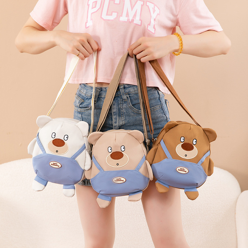Cute little bear crossbody bag, soft and versatile cartoon student small bag, fabric bag, casual outing, single-shoulder bag for women cross-border travel details Picture
