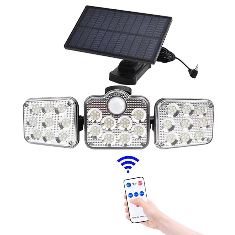 2021 new three-head LED solar wall lamp, cross-border split solar garden lamp, outdoor human body sensor lamp full figure