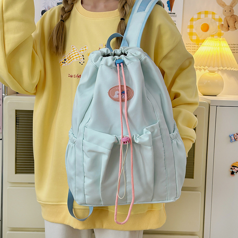 Trendy dopamine large-capacity backpack, cute drawstring opening, high appearance level for girls, versatile schoolbag, cute backpack Specification drawing