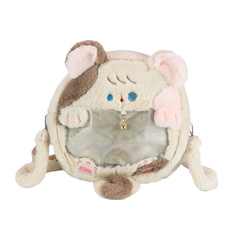 New backpack, cute cat plush backpack, large capacity, versatile for girls and students, single-shoulder crossbody bag, high appearance level Item Picture