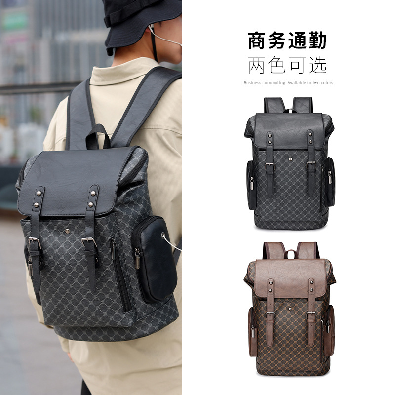 Cross-border 2025 New style backpack for men, casual printed texture business computer bag, color-blocked business travel backpack details Picture