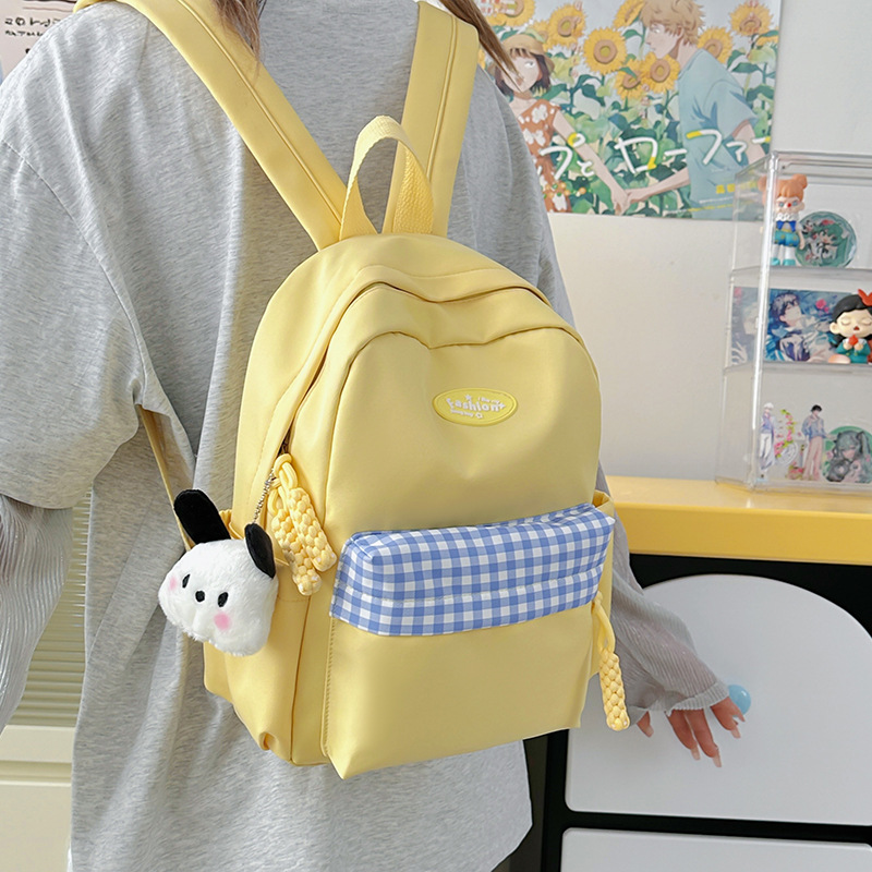 2025 Japanese student campus backpack for girls, Korean InS-style artistic and fresh checkered schoolbag, versatile backpack full figure
