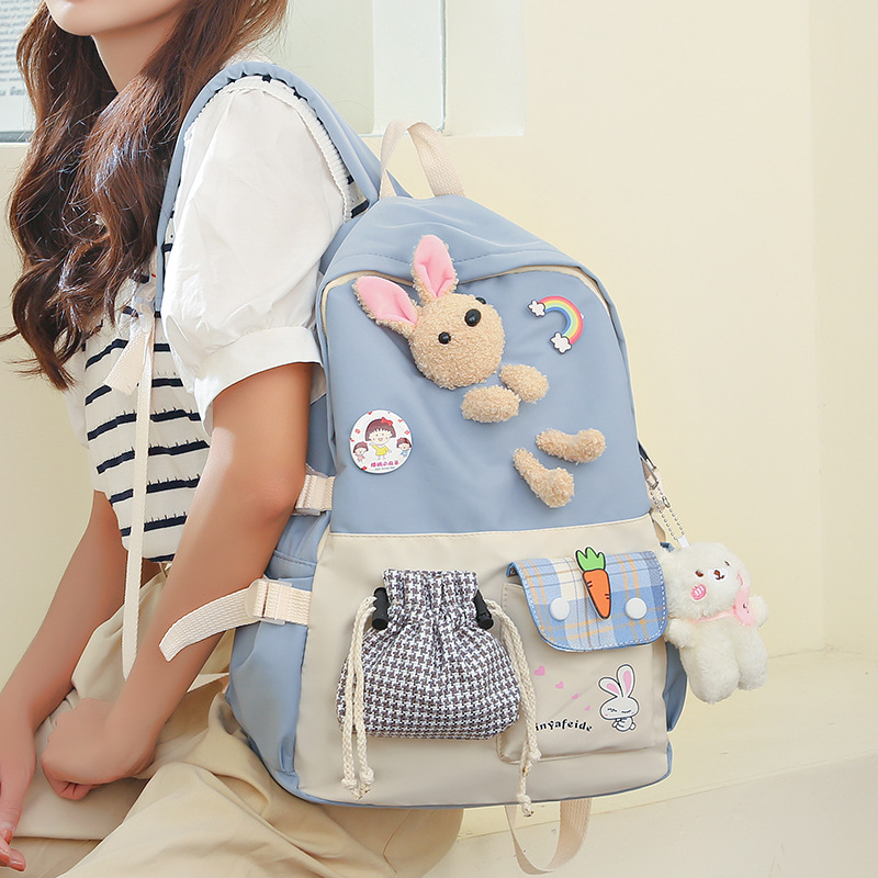 Fashionable and casual Korean-style backpack for girls, cute cartoon, lightweight schoolbag for primary school students, large-capacity, color-blocking trendy backpack Specification drawing