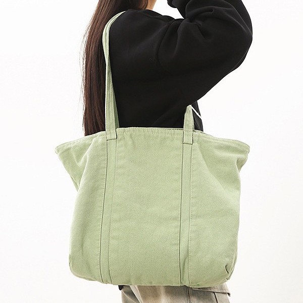 Korean-style casual single-shoulder large-capacity retro washed canvas bag shopping bag, simple and lightweight commuting solid color handbag full figure