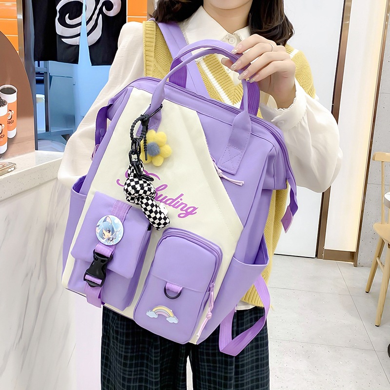 Wholesale of new and cute Japanese single-shoulder backpacks for junior and senior high school students. Four-piece student schoolbag set details Picture