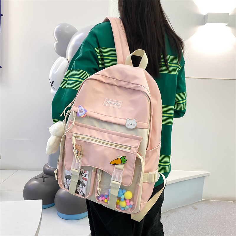 A new, fresh and simple school-style backpack with a large capacity, a Harajuku girl's casual bag, and a student Korean version backpack details Picture