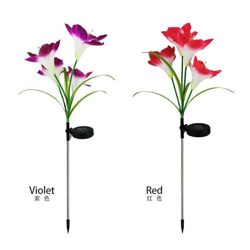 Solar LED courtyard lakeside 3-head lily landscape lights, balcony courtyard atmosphere lights, garden viewing lights arrangement Item Picture