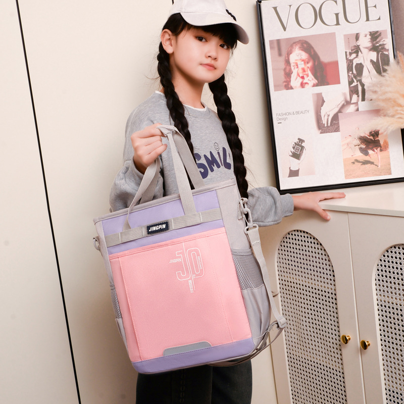 Cross-border British tutoring backpack for primary school students, large capacity tutoring bag, children's color-blocking after-school document bag, book bag details Picture