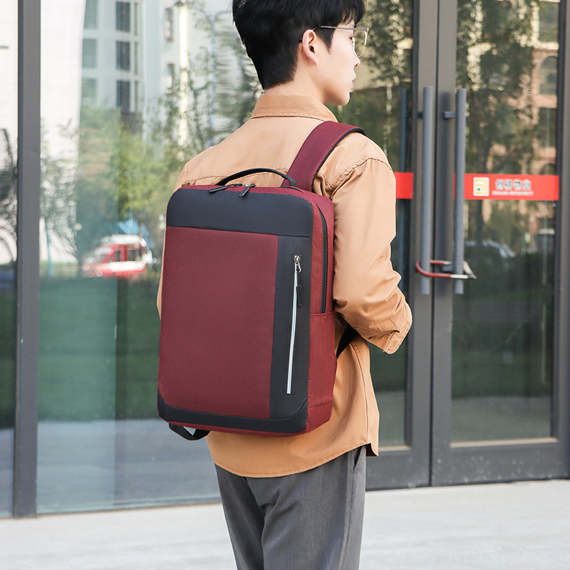 Men's waterproof Oxford fabric simple business computer bag, fashionable USB charging college student schoolbag three-piece set Specification drawing