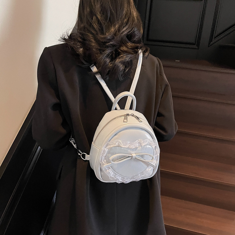 Fashionable lace bow backpack for women, 2025 new style, trendy and fresh schoolbag, carry the backpack while shopping Specification drawing