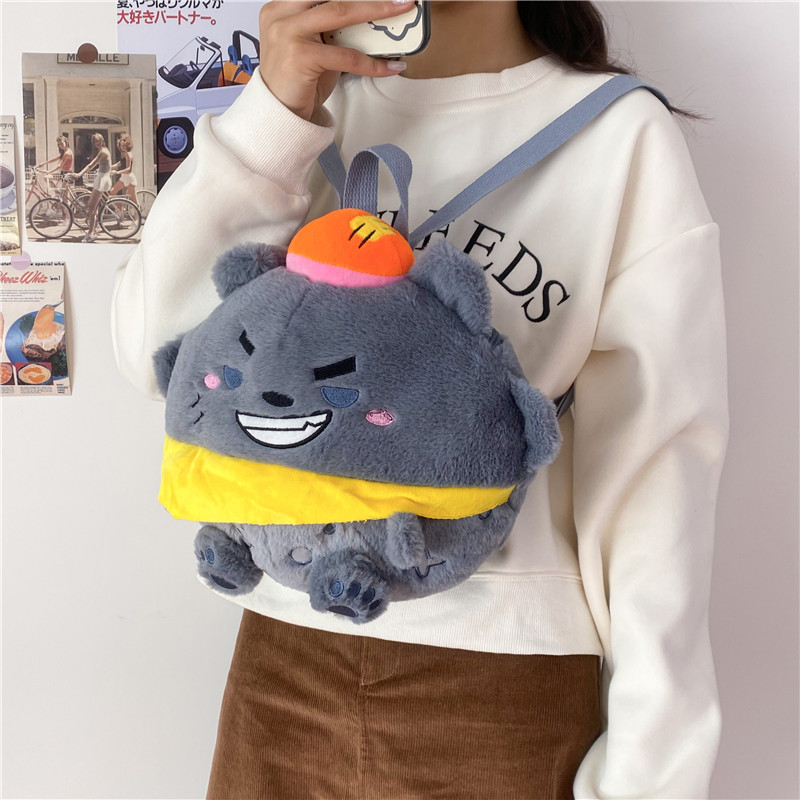 Cute Grey Wolf backpack, girl cartoon backpack, simple and versatile, student fluffy bag, doll bag, figurine bag full figure
