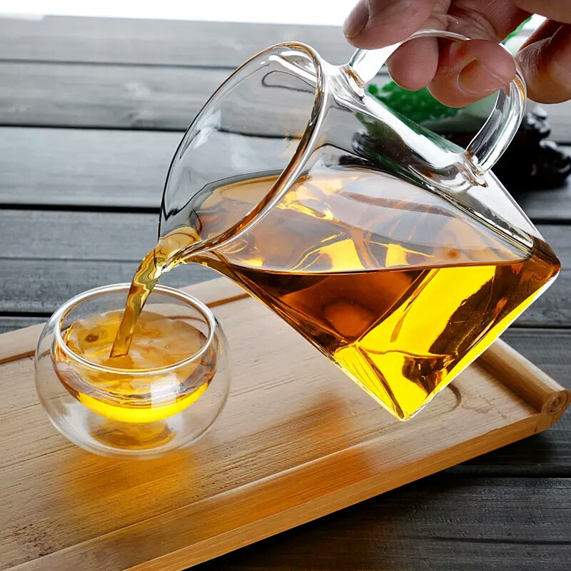 Household high borosilicate glass square flower teapot, glass tea set with stainless steel filter screen, square teapot details Picture