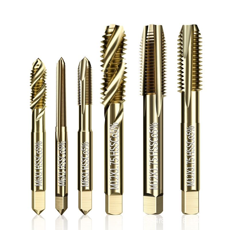Stainless steel special M5, M6, M8, M10 cobalt-containing machine taps and taps, M35 high-speed steel spiral tip straight groove taps Specification drawing