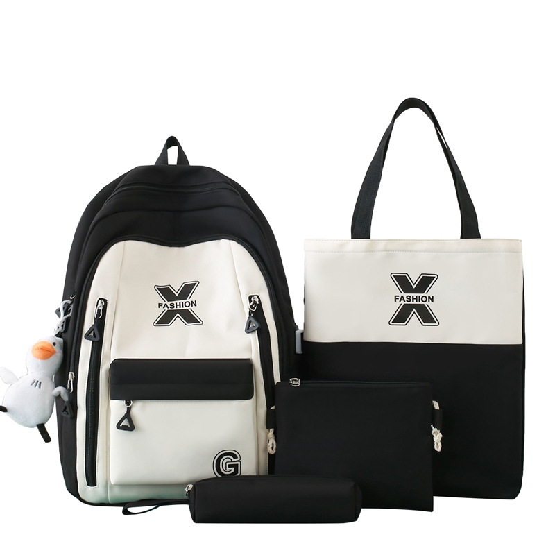The new girls' schoolbag is versatile. It features a large-capacity campus backpack for junior high school students with contrasting colors and a lightweight tutorial backpack set of four pieces Item Picture
