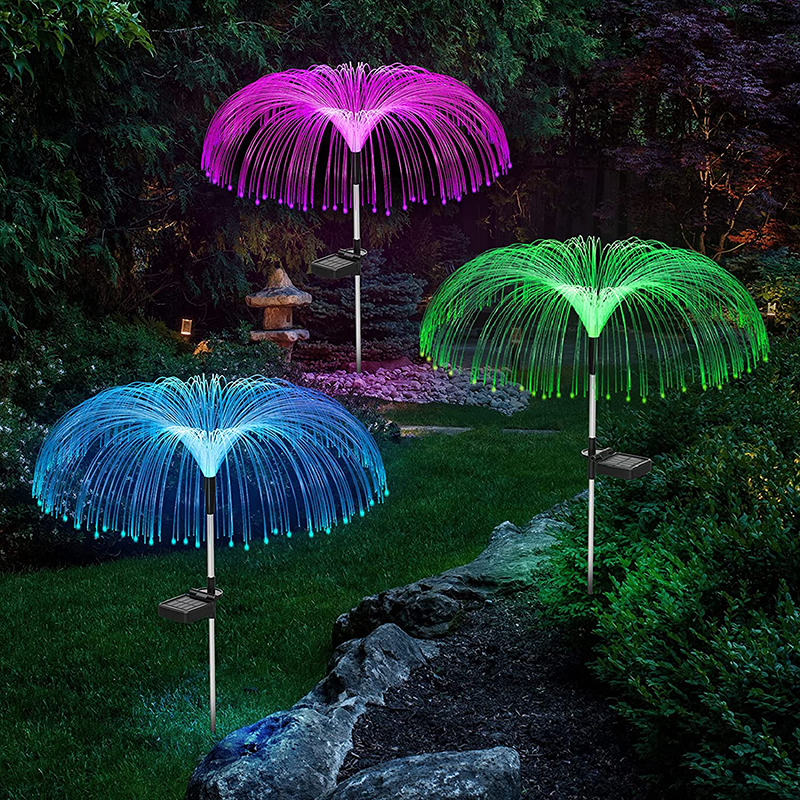 Solar-powered ambient decorative lights, LED optical fiber jellyfish, outdoor waterproof courtyard garden, villa area, ground-mounted lawn lights full figure