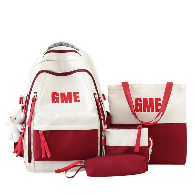 The new trendy backpack is fashionable and has a high level of appearance. It is a color-matched junior high school student schoolbag and a large-capacity casual high school backpack for girls Item Picture