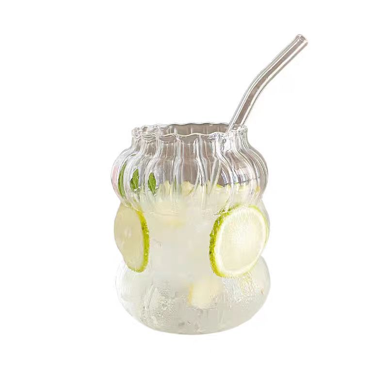 Household large-capacity fruit tea cold drink cups, chubby transparent glass cups, high-appearance-level milk tea cups, large-bellied water cups Item Picture