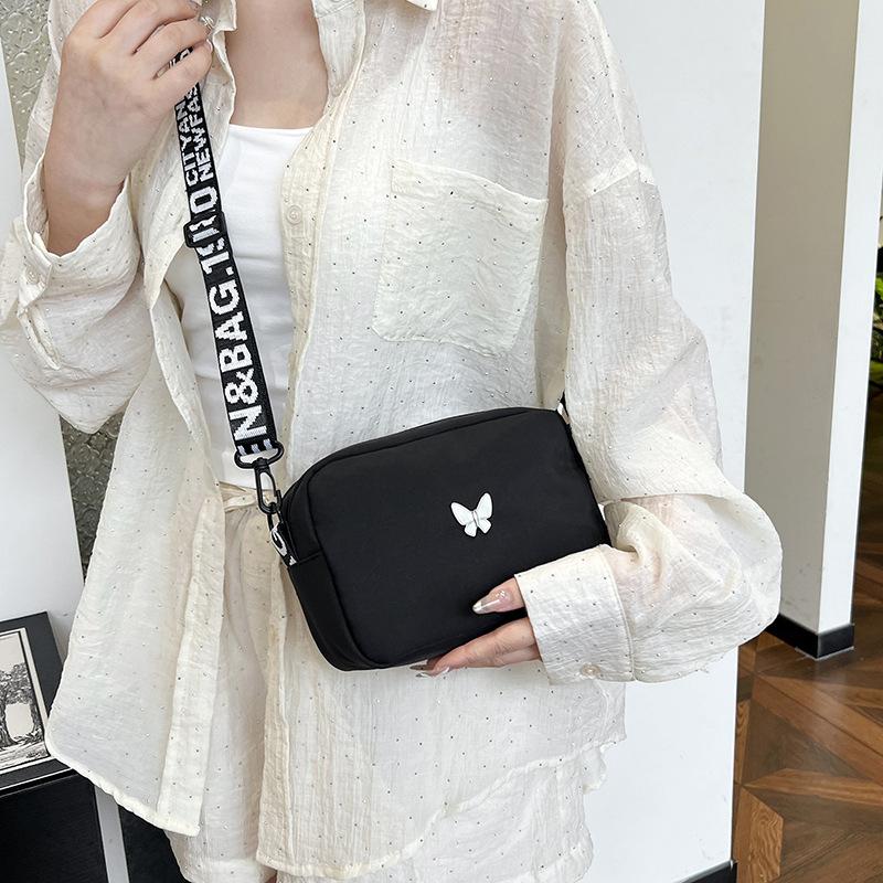 wholesale elegant butterfly simple small bag women's nylon cloth wide shoulder strap underarm bag casual shoulder solid color crossbody bag details Picture